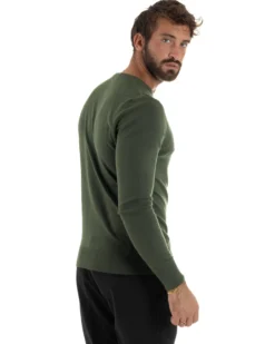 Maglioncino Uomo Girocollo Maglia Rasata Basic Verde Militare M2496A