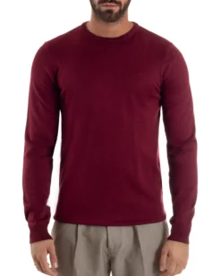 Maglioncino Uomo Girocollo Maglia Rasata Basic Prugna M2504A