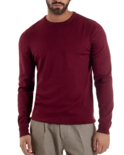Maglioncino Uomo Girocollo Maglia Rasata Basic Prugna M2504A
