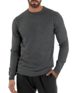 Maglioncino Uomo Girocollo Maglia Rasata Basic Grigio Scuro M2500A