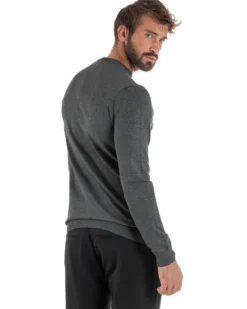 Maglioncino Uomo Girocollo Maglia Rasata Basic Grigio Scuro M2500A