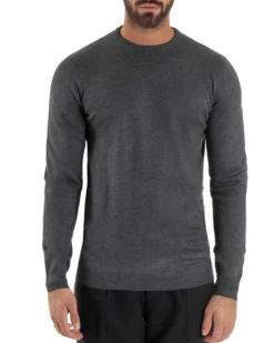 Maglioncino Uomo Girocollo Maglia Rasata Basic Grigio Scuro M2500A