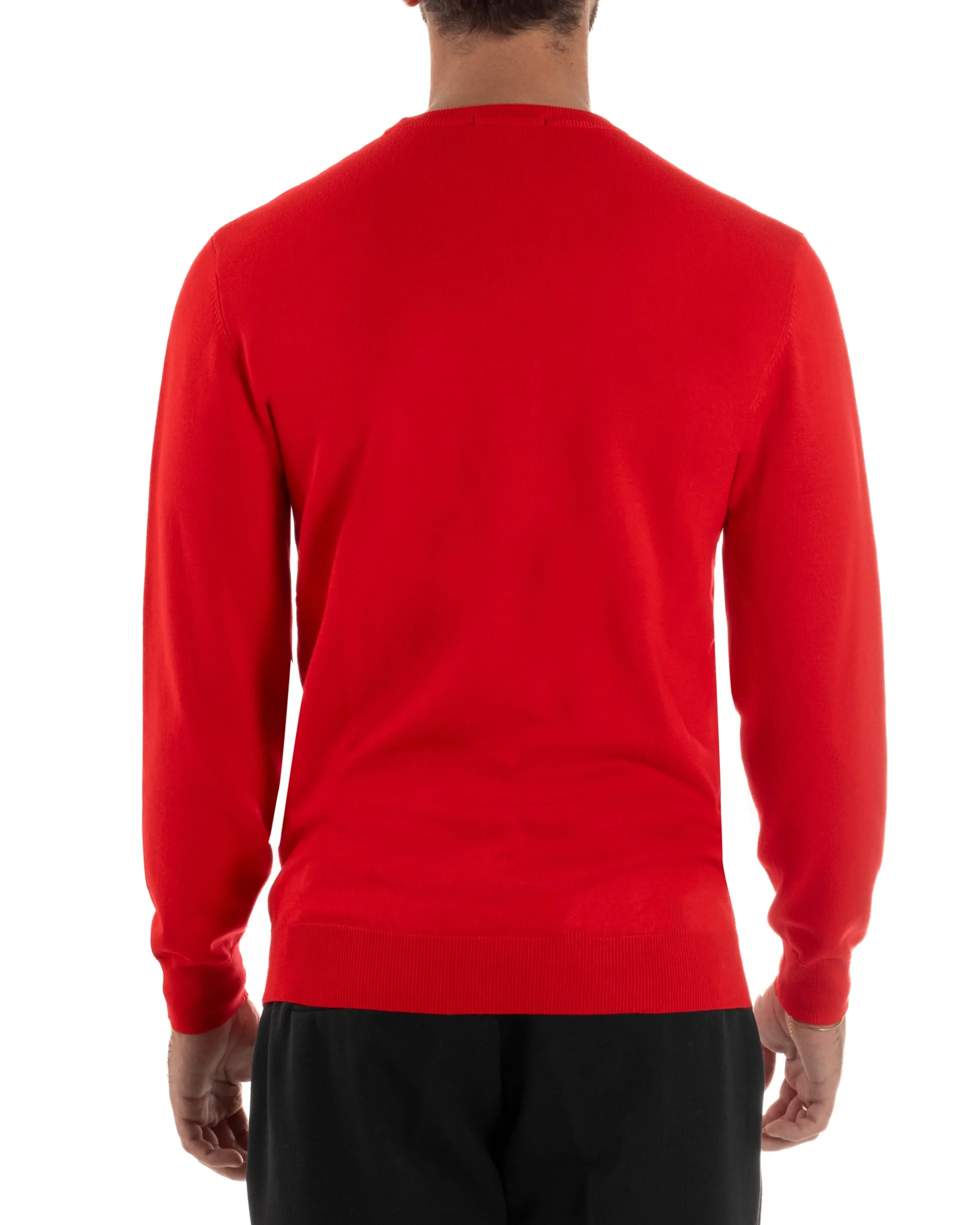 Maglioncino Uomo Girocollo Maglia Rasata Basic Rosso M2498A