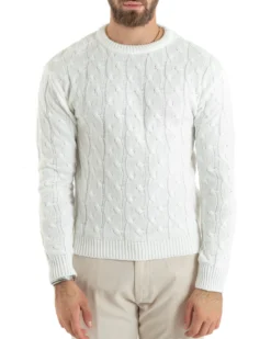 Maglioncino Uomo Girocollo Maglia Inglese Basic Trecce Panna GIOSAL-M2705A