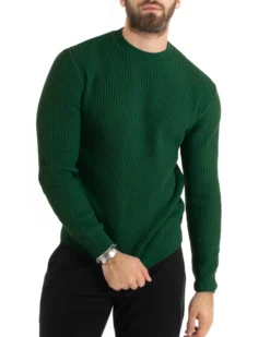 Maglioncino Uomo Girocollo Maglia Inglese Basic Verde Bottiglia M2755A
