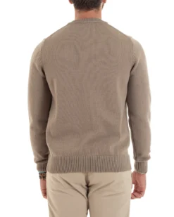 Maglioncino Uomo Girocollo Maglia Inglese Maglione Morbido Basic Tinta Unita Beige GIOSAL-M2937A