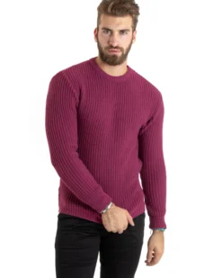 Maglioncino Uomo Girocollo Maglia Inglese Basic Magenta M2750A