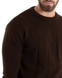 Maglioncino Uomo Girocollo Maglia Inglese Basic Trecce Marrone GIOSAL-M2717A