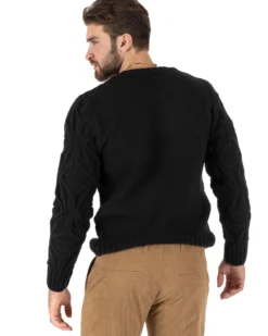 Maglioncino Uomo Girocollo Maglia Inglese Maglione Trecce Rombi Nero GIOSAL-M2789A