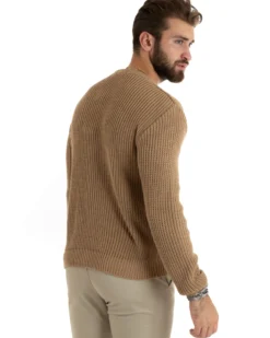 Maglioncino Uomo Girocollo Maglia Inglese Basic Camel M2756A