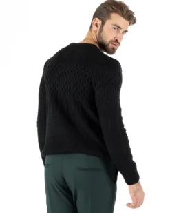 Maglioncino Uomo Girocollo Maglia Inglese Trecce Nero GIOSAL-M2786A