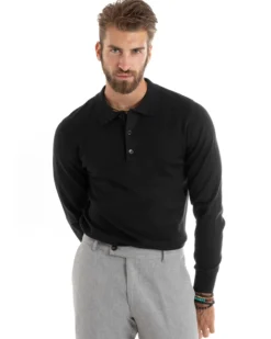 Maglioncino Uomo Maglia Polo Basic Filo Cotone Nero M2983A