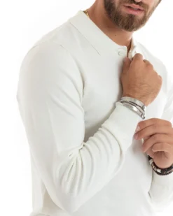 Maglioncino Uomo Maglia Polo Basic Filo Cotone Bianco M2984A