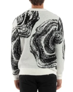 Maglione Uomo Girocollo Caldo Cotone Rasato Marmorizzato Maglia Maniche Lunghe Oversize Casual Bicolore Sfumata Panna GIOSAL-M2864A