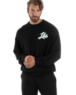 Maglione Uomo Girocollo Con Ricamo Teddy Caldo Cotone Maglia Maniche Lunghe Oversize Comoda Casual Bicolore Nero GIOSAL-M2867A