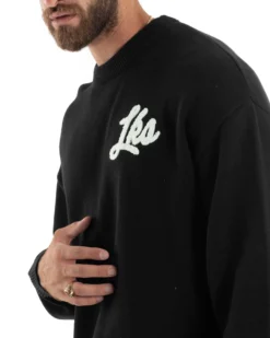 Maglione Uomo Girocollo Con Ricamo Teddy Caldo Cotone Maglia Maniche Lunghe Oversize Comoda Casual Bicolore Nero GIOSAL-M2867A