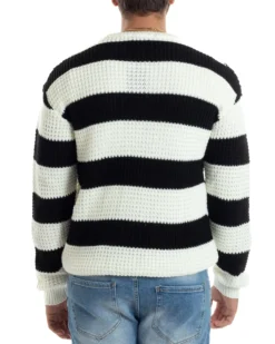 Maglione Uomo Girocollo Rigato Maglia Inglese Comoda Pullover Caldo Casual Bicolore Nero GIOSAL-M2922A