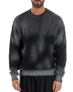 Maglione Uomo Girocollo Rotture Oversize Sfumato Nero M3046A
