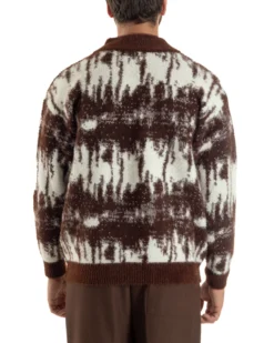 Maglione Uomo Pullover Zip Intera Maglia Lana Mohair Fantasia Bicolore Marrone M3078A