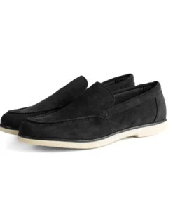 Mocassini college uomo scarpe camoscio eleganti cerimonia suola di gomma nero GIOSAL-S1311A