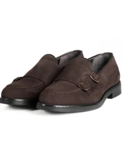 Mocassini Doppia Fibbia Uomo Scarpe Camoscio Eleganti Cerimonia Suola Gomma Casual Marrone GIOSAL-S1286A