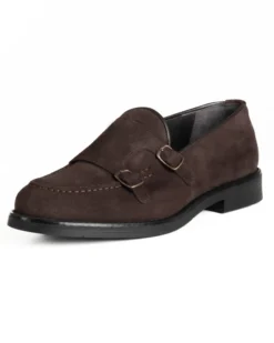 Mocassini Doppia Fibbia Uomo Scarpe Camoscio Eleganti Cerimonia Suola Gomma Casual Marrone GIOSAL-S1286A