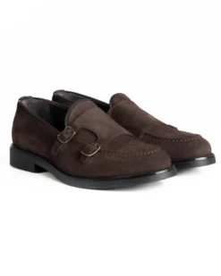 Mocassini Doppia Fibbia Uomo Scarpe Camoscio Eleganti Cerimonia Suola Gomma Casual Marrone GIOSAL-S1286A