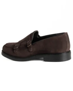 Mocassini Doppia Fibbia Uomo Scarpe Camoscio Eleganti Cerimonia Suola Gomma Casual Marrone GIOSAL-S1286A