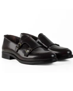 Mocassini Doppia Fibbia Uomo Scarpe Ecopelle Abrasivate Lucide Eleganti Cerimonia Suola Di Cuoio Casual Marrone GIOSAL-S1264A