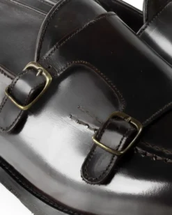 Mocassini Doppia Fibbia Uomo Scarpe Ecopelle Abrasivate Lucide Eleganti Cerimonia Suola Di Cuoio Casual Marrone GIOSAL-S1264A