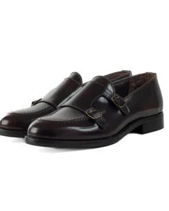 Mocassini Doppia Fibbia Uomo Scarpe Ecopelle Abrasivate Lucide Eleganti Cerimonia Suola Di Cuoio Casual Marrone GIOSAL-S1264A