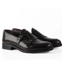 Mocassini Doppia Fibbia Uomo Scarpe Ecopelle Abrasivate Lucide Eleganti Cerimonia Suola Di Cuoio Casual Marrone GIOSAL-S1264A