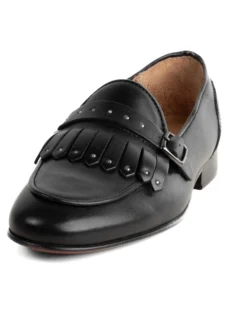 Mocassini uomo con fibbia frangia borchie argento scarpe copelle eleganti pelle vitello cerimonia suola di cuoio con ovalino antiscivolo casual nero GIOSAL-S1321A