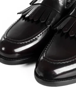 Mocassini Uomo Con Fibbia Frangia Scarpe Eleganti Ecopelle Abrasivate Cerimonia Suola Di Cuoio Casual Bordeaux GIOSAL-S1296A
