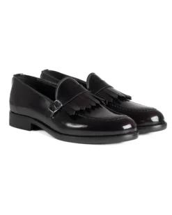 Mocassini Uomo Con Fibbia Frangia Scarpe Eleganti Ecopelle Abrasivate Cerimonia Suola Di Cuoio Casual Bordeaux GIOSAL-S1296A