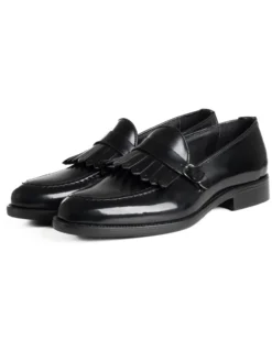 Mocassini Uomo Con Fibbia Frangia Scarpe Eleganti Ecopelle Abrasivate Cerimonia Suola Di Cuoio Casual Nero GIOSAL-S1295A