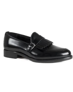 Mocassini Uomo Con Fibbia Frangia Scarpe Eleganti Ecopelle Abrasivate Cerimonia Suola Di Cuoio Casual Nero GIOSAL-S1295A