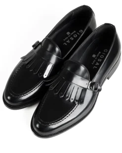 Mocassini Uomo Con Fibbia Frangia Scarpe Eleganti Ecopelle Abrasivate Cerimonia Suola Di Cuoio Casual Nero GIOSAL-S1295A
