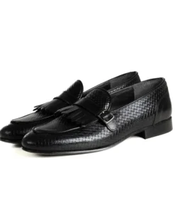 Mocassini Uomo Con Fibbia Frangia Scarpe Ecopelle Eleganti Pelle Vitello Intrecciata Cerimonia Suola Di Cuoio Con Ovalino Antiscivolo Casual Nero GIOSAL-S1288A