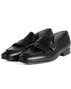 Mocassini Uomo Con Fibbia Frangia Scarpe Ecopelle Eleganti Pelle Vitello Intrecciata Cerimonia Suola Di Cuoio Con Ovalino Antiscivolo Casual Nero GIOSAL-S1288A