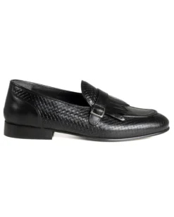 Mocassini Uomo Con Fibbia Frangia Scarpe Ecopelle Eleganti Pelle Vitello Intrecciata Cerimonia Suola Di Cuoio Con Ovalino Antiscivolo Casual Nero GIOSAL-S1288A