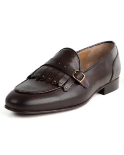 Mocassini uomo con fibbia frangia borchie scarpe copelle eleganti pelle vitello cerimonia suola di cuoio con ovalino antiscivolo casual marrone GIOSAL-S1271A