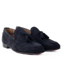 Mocassini uomo con nappine scarpe camoscio eleganti cerimonia pelle scamosciata suola di cuoio con ovalino antiscivolo casual blu GIOSAL-S1268A