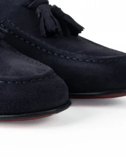 Mocassini uomo con nappine scarpe camoscio eleganti cerimonia pelle scamosciata suola di cuoio con ovalino antiscivolo casual blu GIOSAL-S1268A
