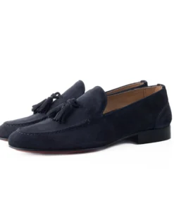 Mocassini uomo con nappine scarpe camoscio eleganti cerimonia pelle scamosciata suola di cuoio con ovalino antiscivolo casual blu GIOSAL-S1268A
