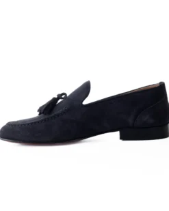 Mocassini uomo con nappine scarpe camoscio eleganti cerimonia pelle scamosciata suola di cuoio con ovalino antiscivolo casual blu GIOSAL-S1268A