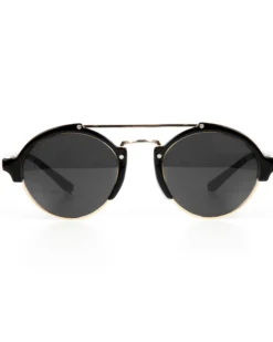 Occhiali da sole uomo unisex rotondi con ponte metallico vintage nero oro GIOSAL-OC1099A
