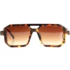 Occhiali da sole uomo unisex squadrato tartaruga doppio ponte lenti fumè marrone GIOSAL-OC1102A