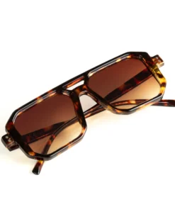 Occhiali da sole uomo unisex squadrato tartaruga doppio ponte lenti fumè marrone GIOSAL-OC1102A