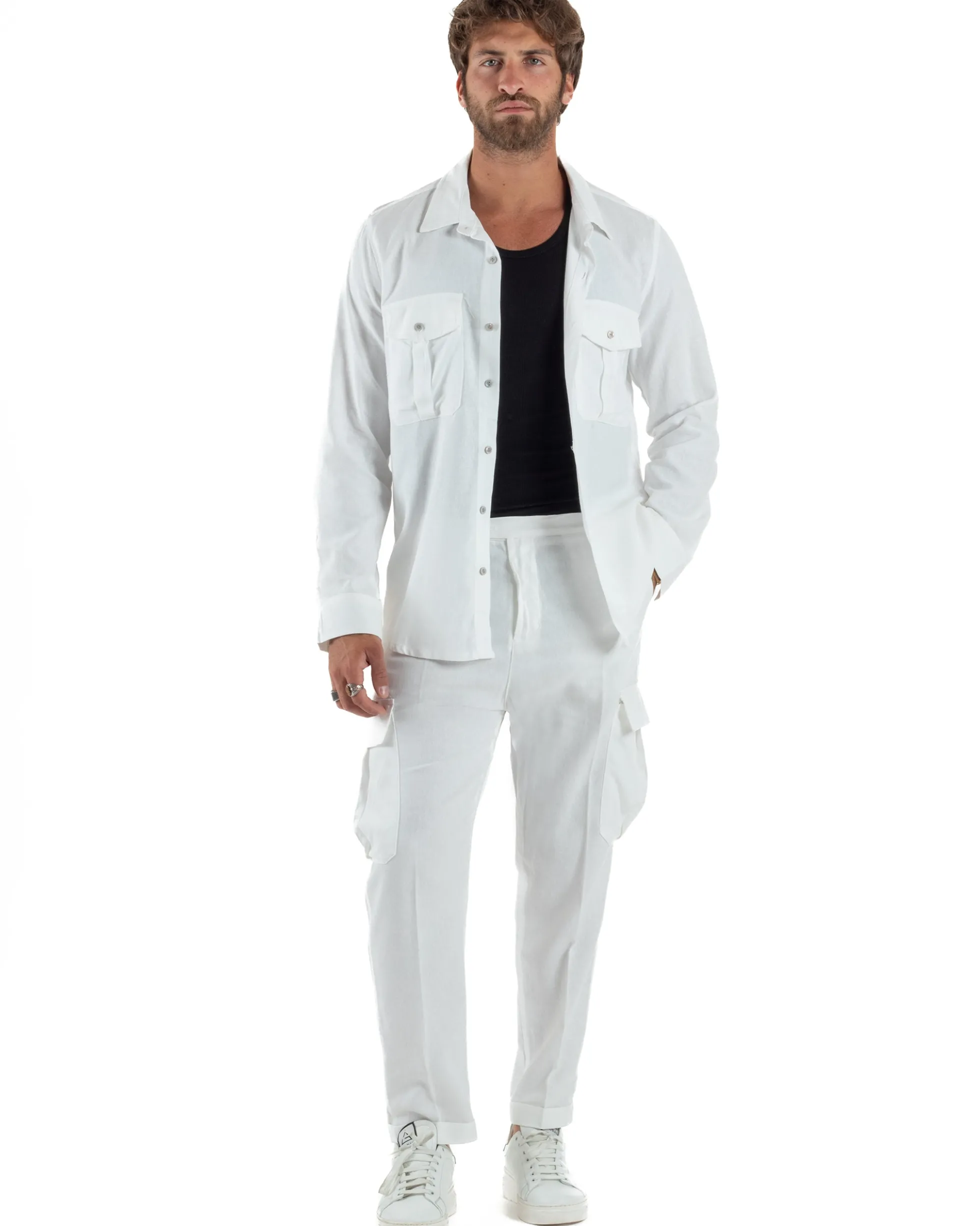 Outfit Camicia Pantaloni Cargo Lino OU2512A